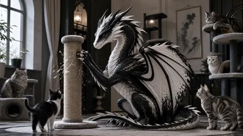 Wyvern Scratching Post with Cats