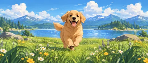 Golden Retriever by Alpine Lake