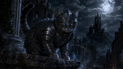 Armored House Cat in Castle Ruins
