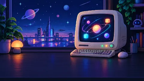 Vintage CRT With Orbiting Planets