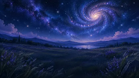 Spiral Nebula Over Lavender Meadow