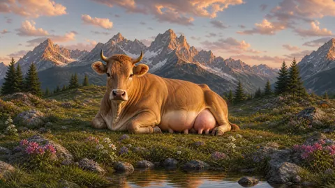 Brown Cow in Mountain Meadow