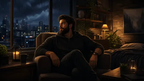Bearded Man by Rainy Window