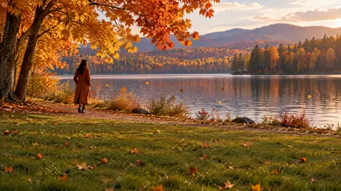 Woman by Autumn Lake