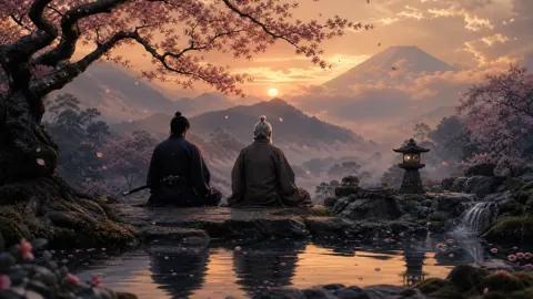Samurai and Teacher at Mount Fuji