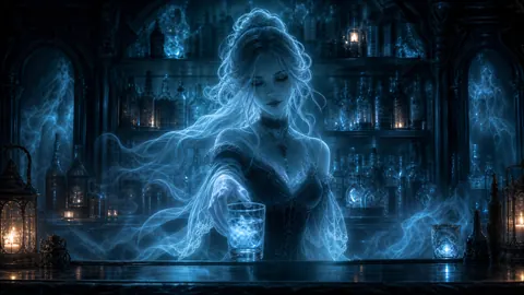 Ghost Bartender Serving Glowing Drink