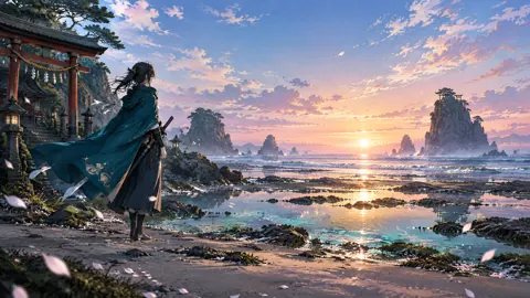 Teal Swordswoman at Coastal Shrine
