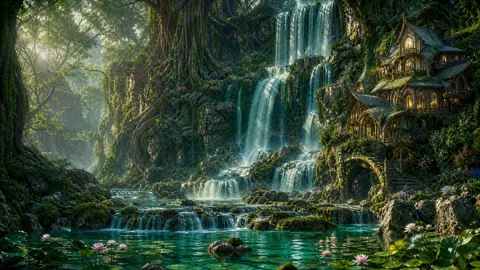 Elven House Above Waterfalls