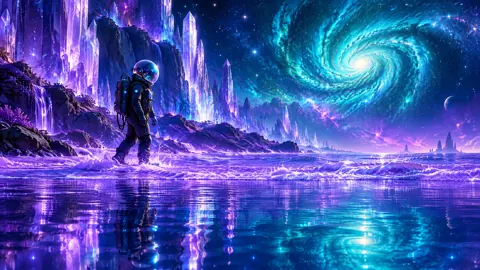 Deep-Sea Explorer Under Spiral Galaxy
