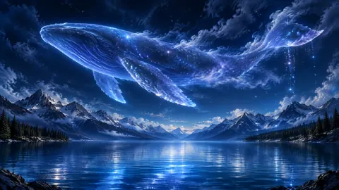Star-Filled Whale Above Alpine Lake