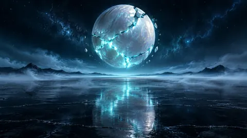 Fractured Pearl Moon Over Salt Plain