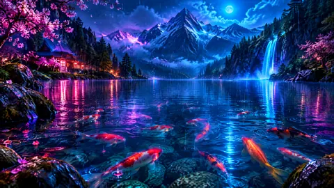Neon Mountain Lake Lodge