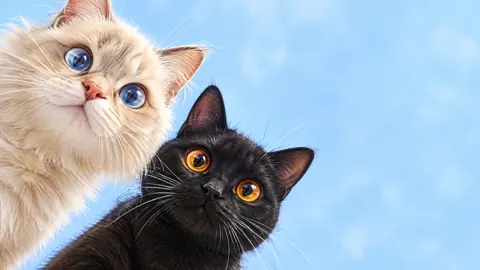 Two Cats Looking Down