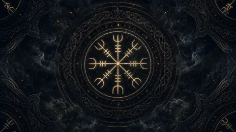 Vegvisir Rune Compass on Cosmic Backdrop