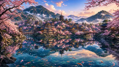 Japanese Town With Koi Lake