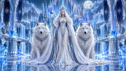 Ice Queen With White Wolves