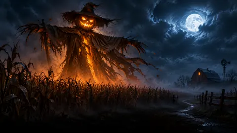 Giant Scarecrow Over Cornfield