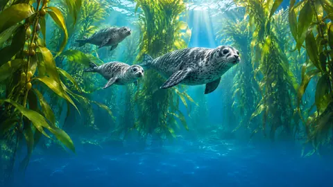 Harbor Seals in Kelp Forest