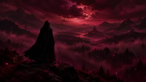 Hooded Figure Above Spired Castle