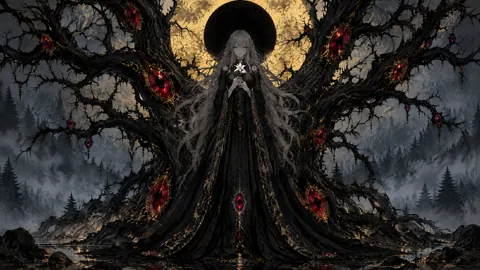 Gothic Woman Beneath Eclipse