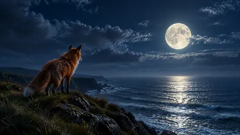 Red Fox Above Moonlit Sea