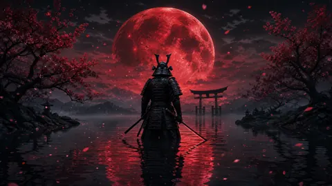 Samurai Beneath Red Moon