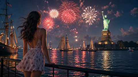 Woman Watching Fireworks by Liberty