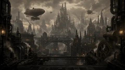 Steampunk City With Airships