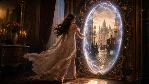 Woman Touching Magic Mirror