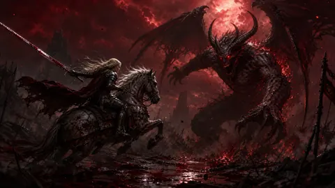Female Knight Fighting Winged Demon