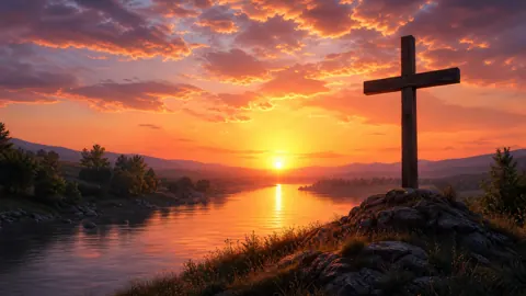 Wooden Cross by River
