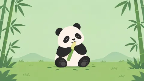 Cartoon Panda Eating Bamboo