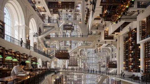Infinite University Library With Floating Rooms