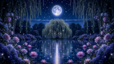 Moonlit Lake With Willow