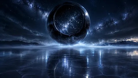 Obsidian Sphere Over Salt Flat