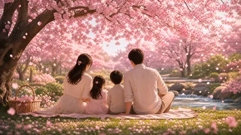 Family Picnic Under Sakura Trees