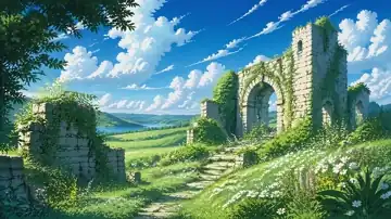 Sunlit Meadow Ruins live wallpaper