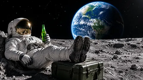 Astronaut Drinking on the Moon