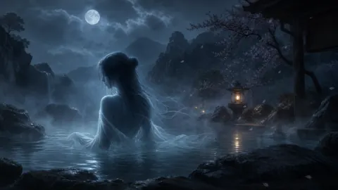 Ghost Woman at Moonlit Onsen