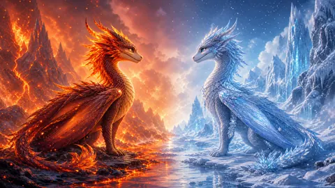 Two Wyverns Between Lava and Ice
