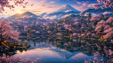 Mount Fuji Old Town Lake