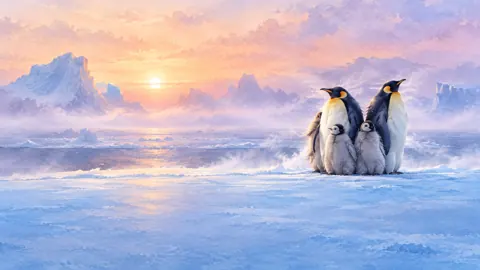 Emperor Penguins With Chicks
