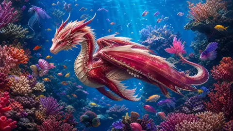 Red Pearl Wyvern Underwater