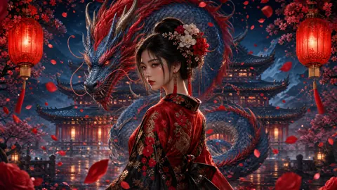 Woman in Kimono with Dragon
