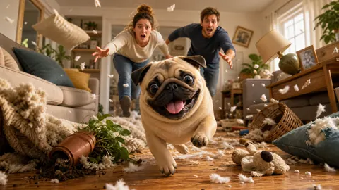 Pug Running Through Mess