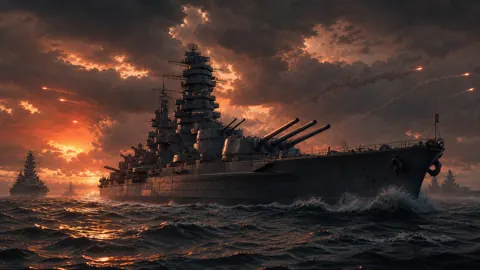 Battleship Fleet Under Storm Clouds
