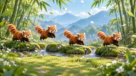 Red Pandas by Bamboo Stream