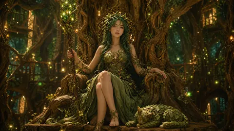 Korean Dryad With Leaf Cat