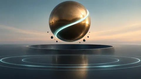 Bronze Sphere With Turquoise Ribbon