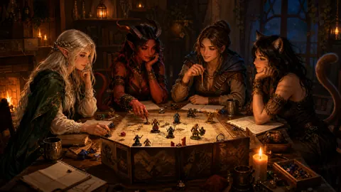 Fantasy Friends Playing Tabletop RPG